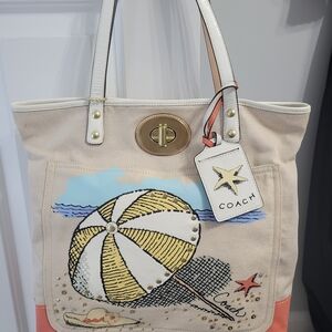 Coach Beige and Coral Women's Tote Bag